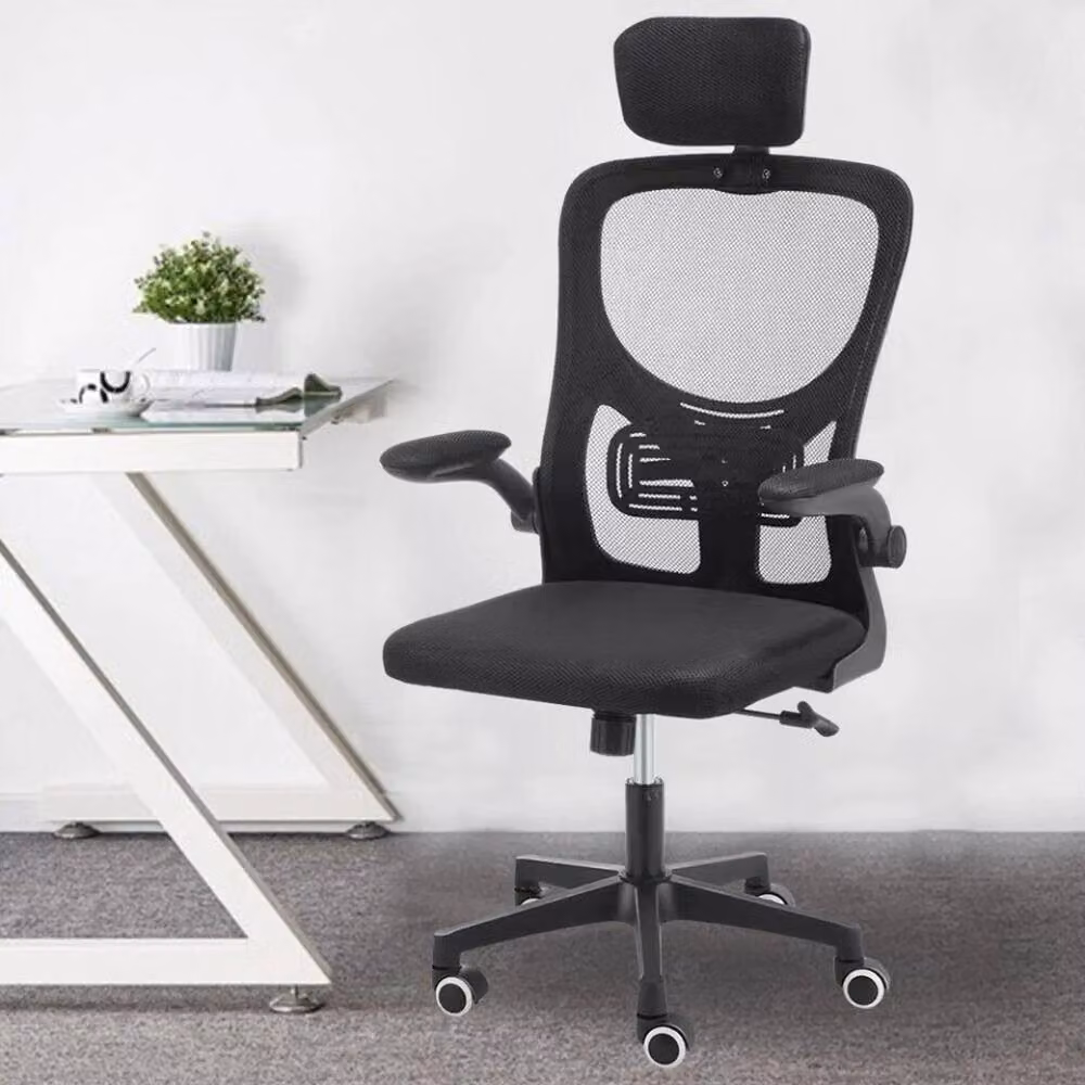 FLAVORA Black Mesh Gaming and Office Chair with Headrest and Armrests – 3