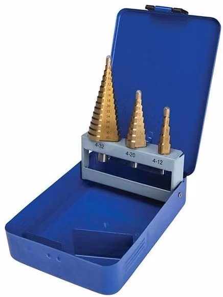 Bluespot Tools 3 Piece Step Drill Set, 4-32mm, Gold and Multicolour Steel – 1