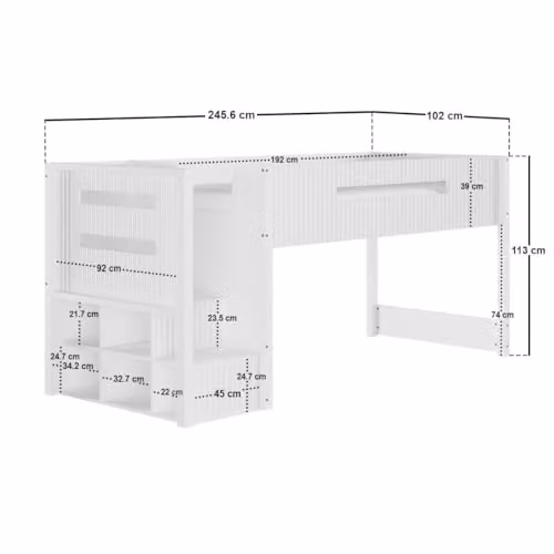 Flair Luca Ribbed Mid Sleeper Bed in White, W/D/H: 190 x 90 x 113 cm – 2