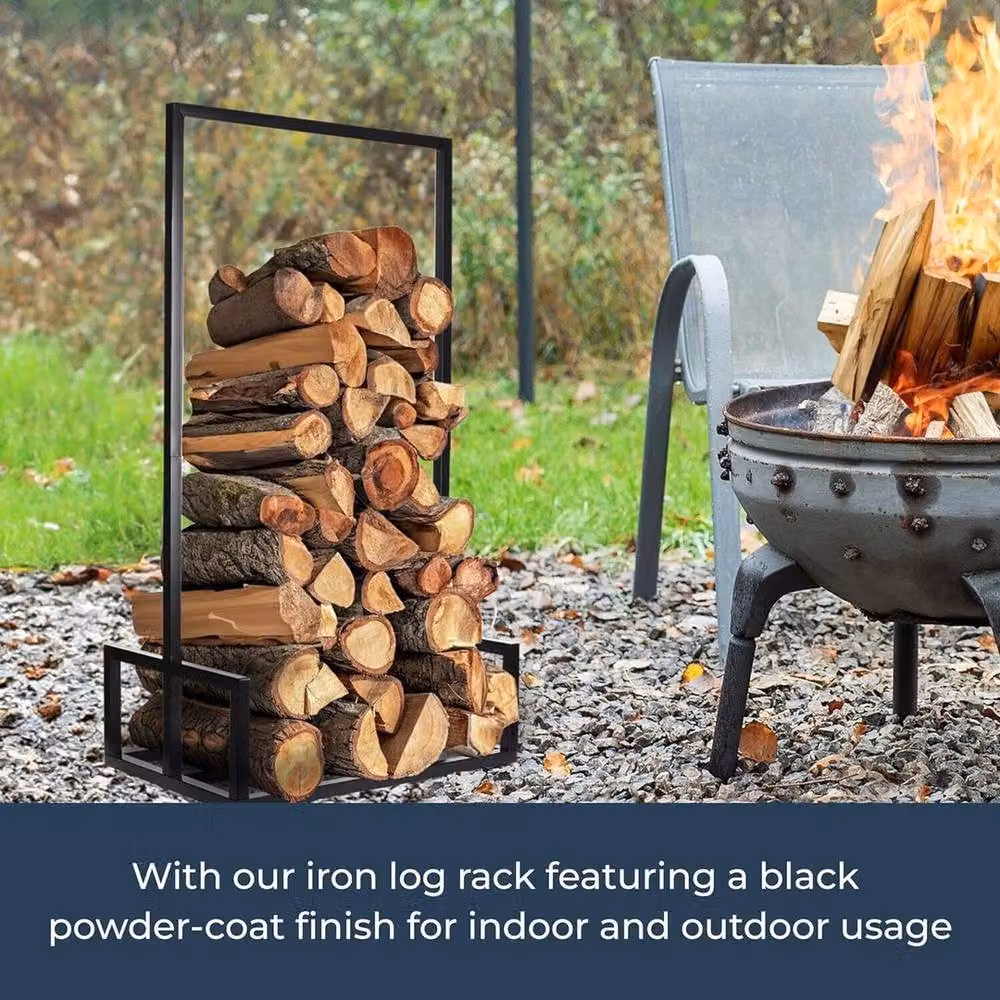 NESTLUNE Black Steel Firewood Log Store Holder, W/D/H: 95 x 50 x 35 cm – 4