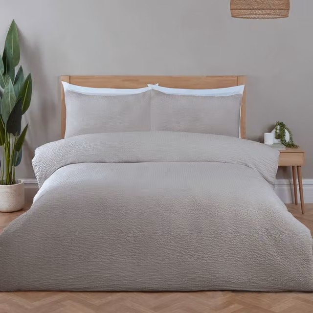 Divante Seersucker Washable Duvet Set, Silver, 140 x 200 cm