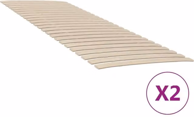 Berkfield Home Set of 2 Brown Slatted Bed Bases with 48 Wood Slats, W: 80 cm, L: 200 cm