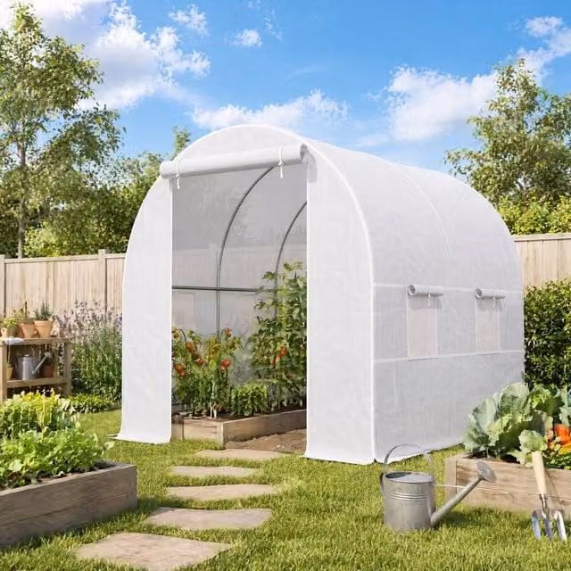 STILVORA Walk-in Greenhouse with 6 Windows and Steel Frame, White, W/D/H: 200 x 200 x 245 cm – 1