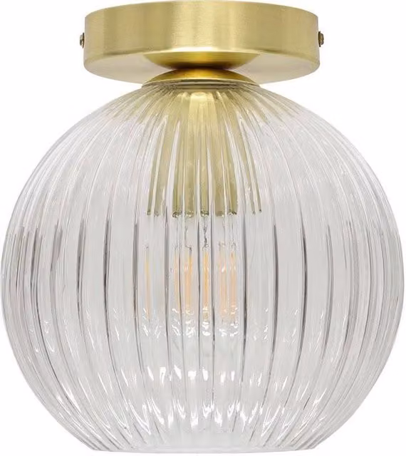 First Choice Lighting Betchley Clear Ribbed Glass Sphere Ceiling Light Fitting in Gold/Brass – 1