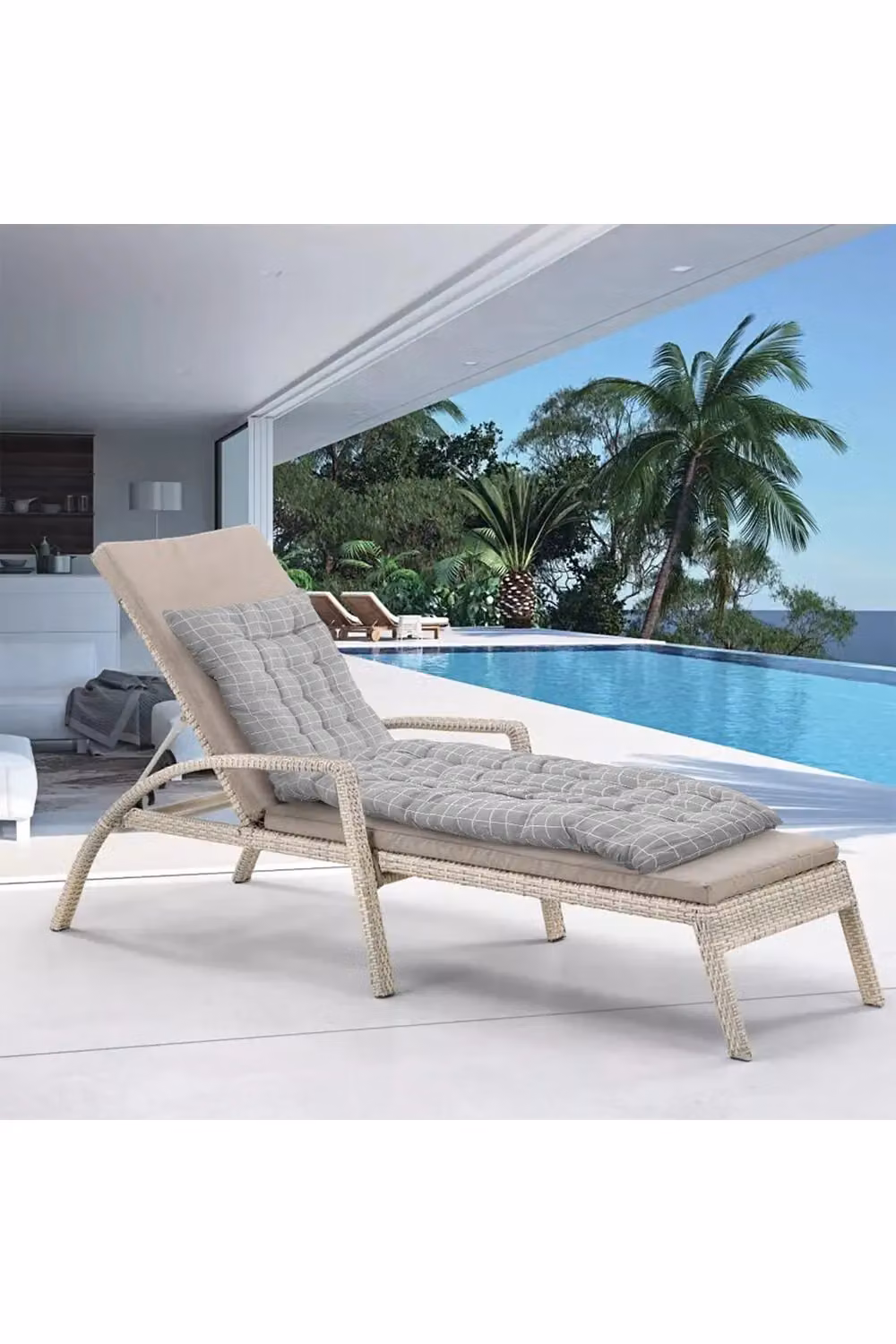 Living and Home Grey Plaid Print Button Tufted Beach Chair Seat Cushion, W: 50 cm, L: 160 cm – 2