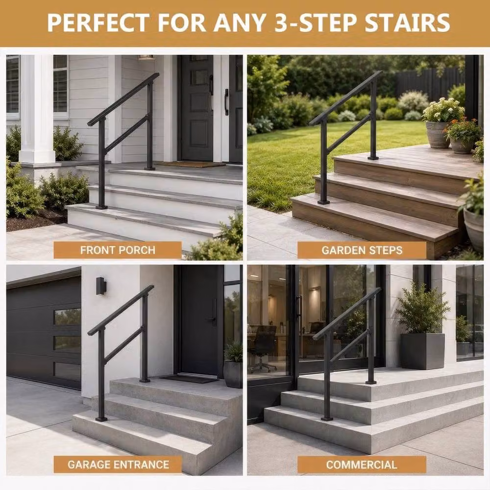 NESTLUNE Zinc Steel 3-Step Balustrade Stair Grab Rail in Black, W: 100 cm, H: 52 cm, D: 5.2 cm – 3