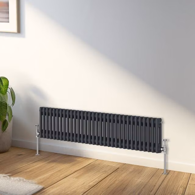Right Radiators Double Column Horizontal Traditional Radiator in Anthracite Grey, Width: 146 cm