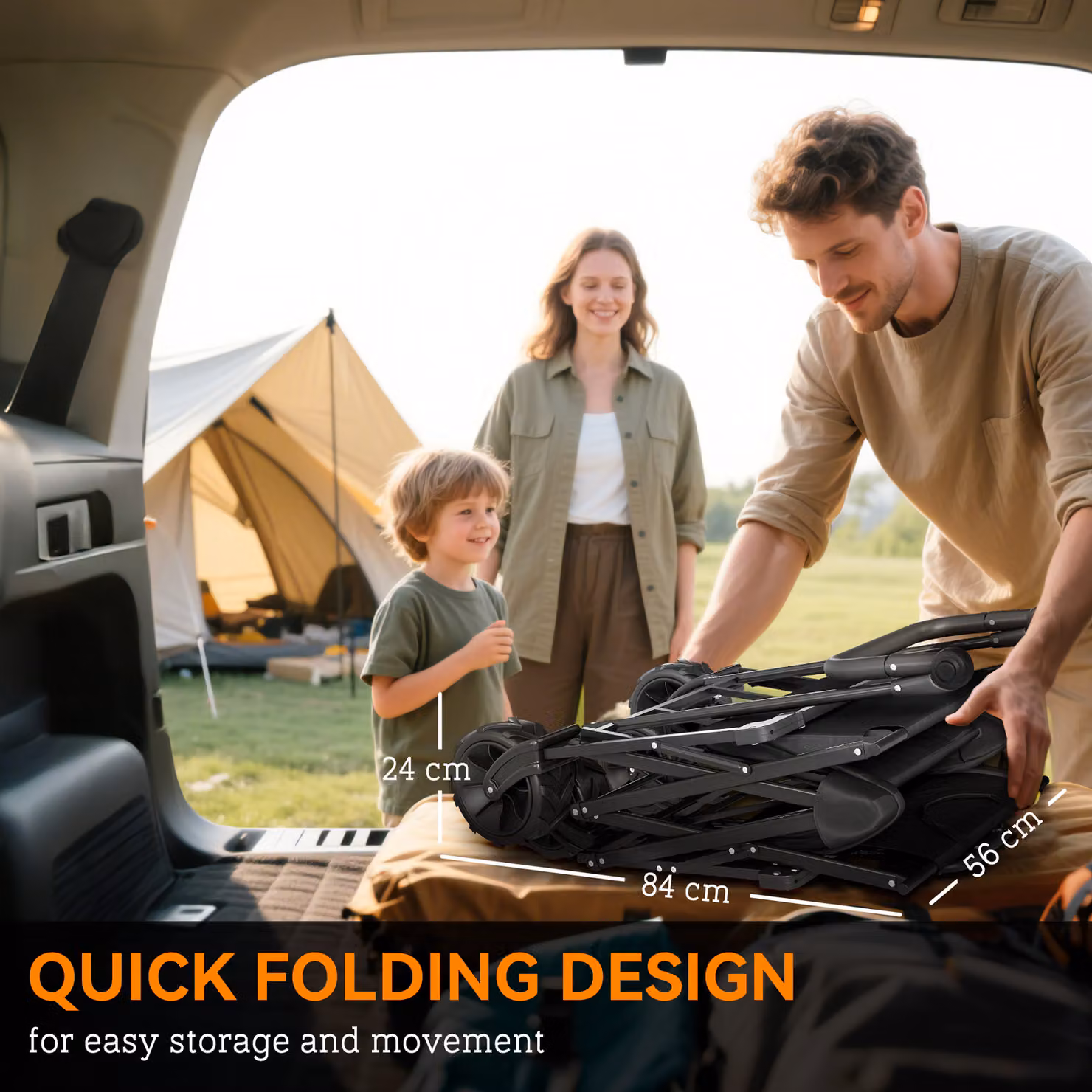 Outsunny Folding Storage Wagon with Canopy and Handle in Black – 3