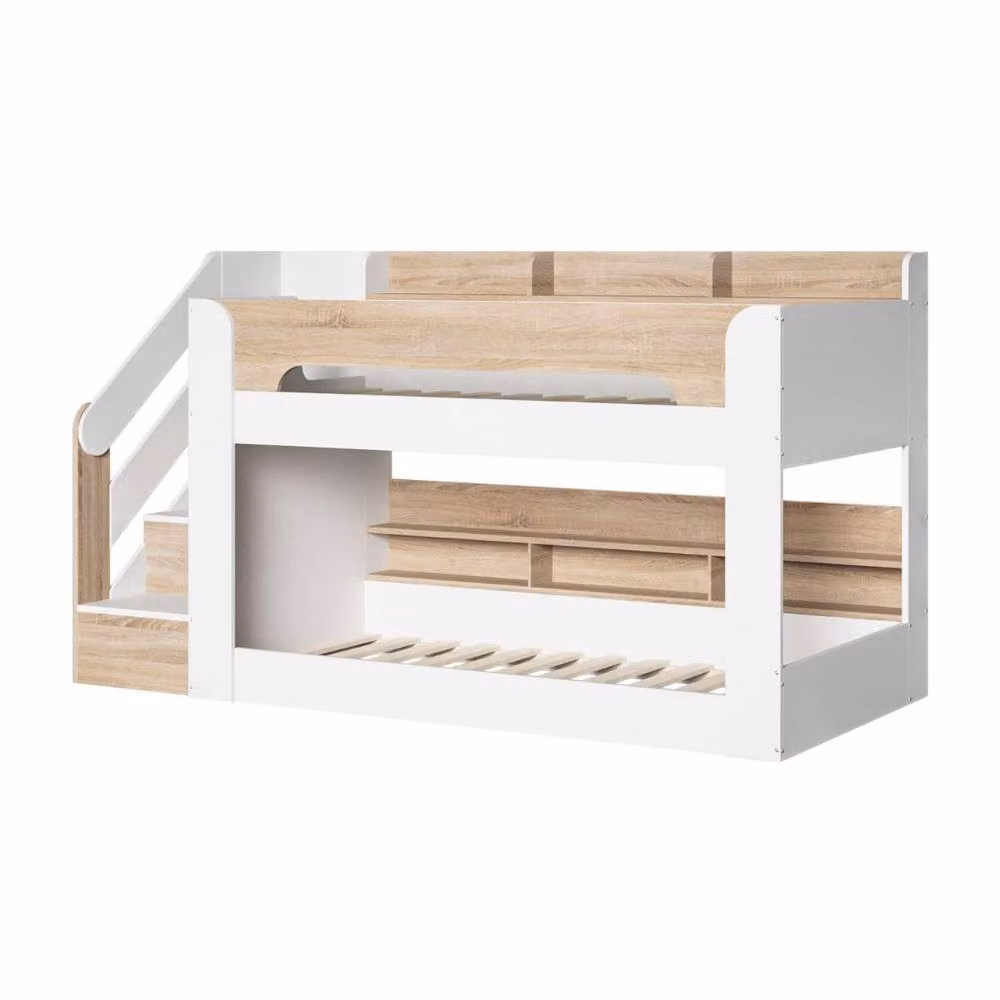 Flair Furnishings Double Bunk Bed for Children with Staircase Storage in White and Oak – 6