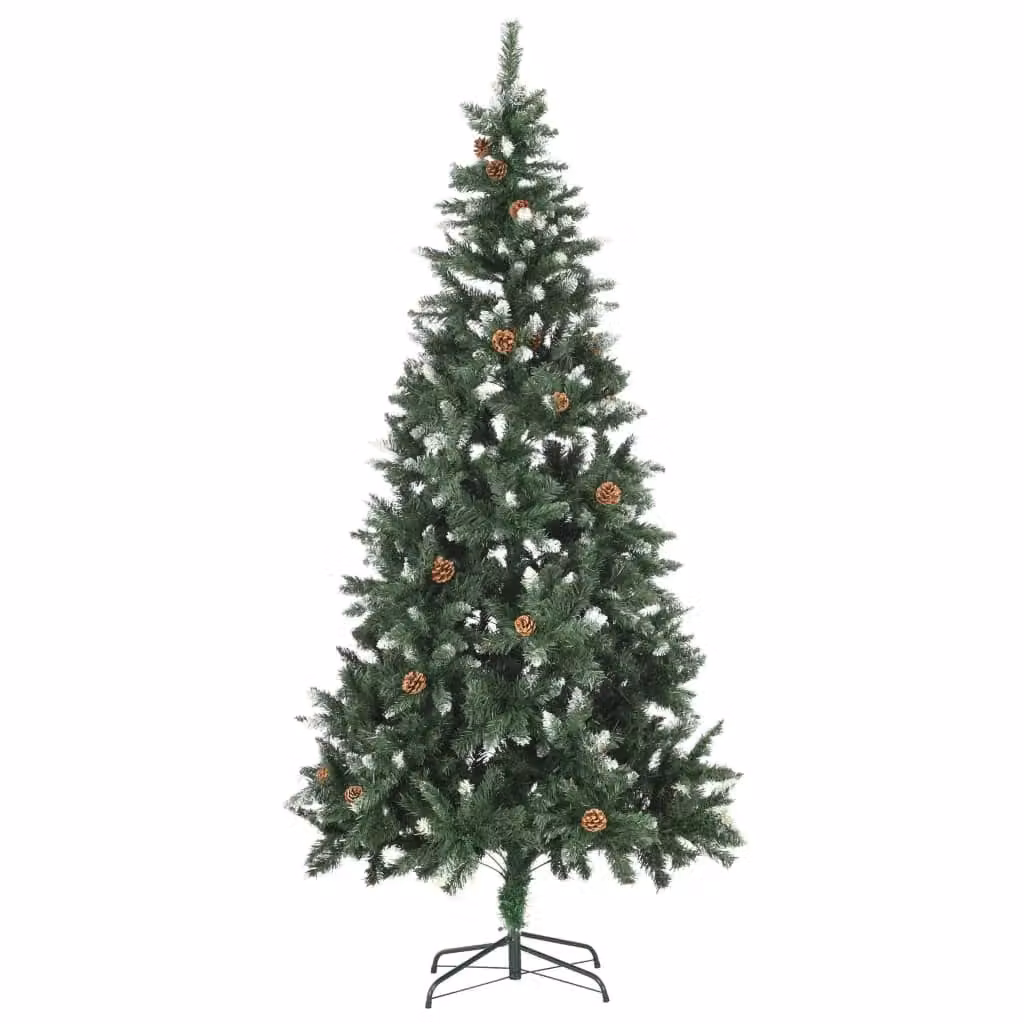 Berkfield Home Artificial Green Christmas Tree with White Glitter and Pine Cones, Height: 210 cm – 2