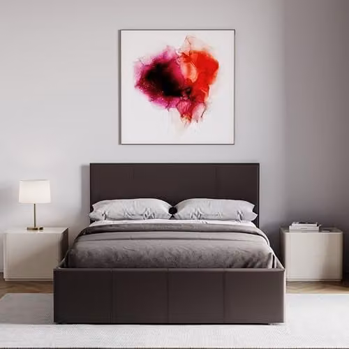 Vida Designs Lisbon Small Double Ottoman Bed Frame in Brown Faux Leather with Gas Lift Storage, H 87 x W 128 x D 200 cm