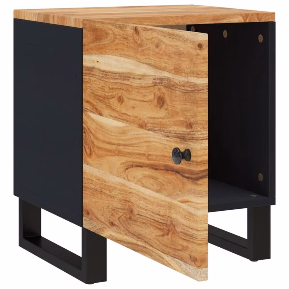 Berkfield Home Bedside Cabinet in Black Solid Acacia Wood, W/D/H: 40 x 33 x 46 cm – 5
