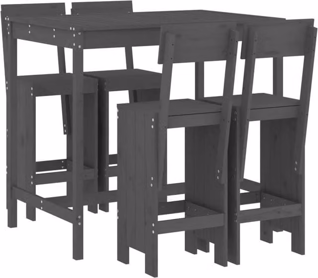 Berkfield Home 5 Piece Grey Solid Pine Wood Garden Bar Set – 1