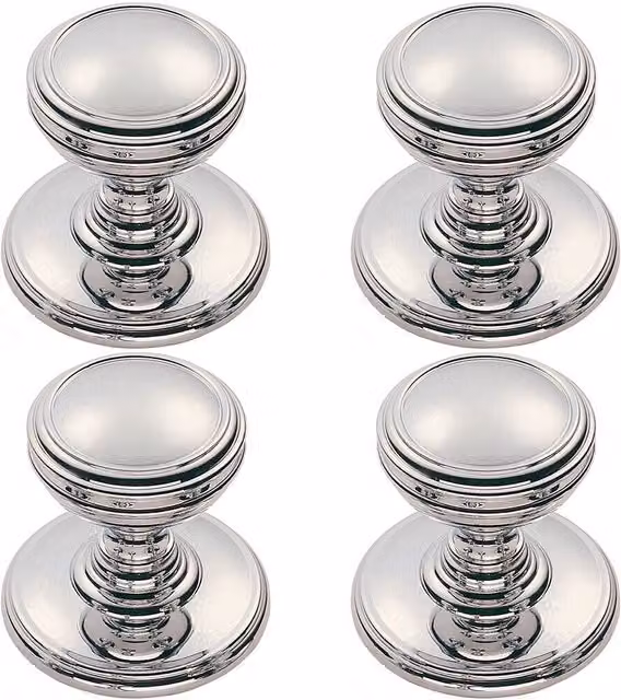 Loops 4x Ringed Tiered Cupboard Door Knobs in Polished Chrome, 30mm Diameter