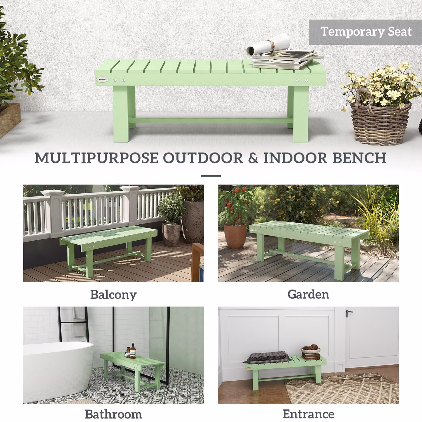 Outsunny Green Wooden Garden Bench with Slatted Seat – 6