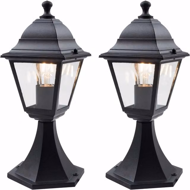 First Choice Lighting Cambridge Set of 2 Black Four Sided Lantern IP44 Outdoor Post Lights – 1