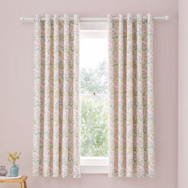 Dreams & Drapes Edith Floral Semi-Transparent Eyelet Curtains in Purple, W: 168 cm, H: 183 cm