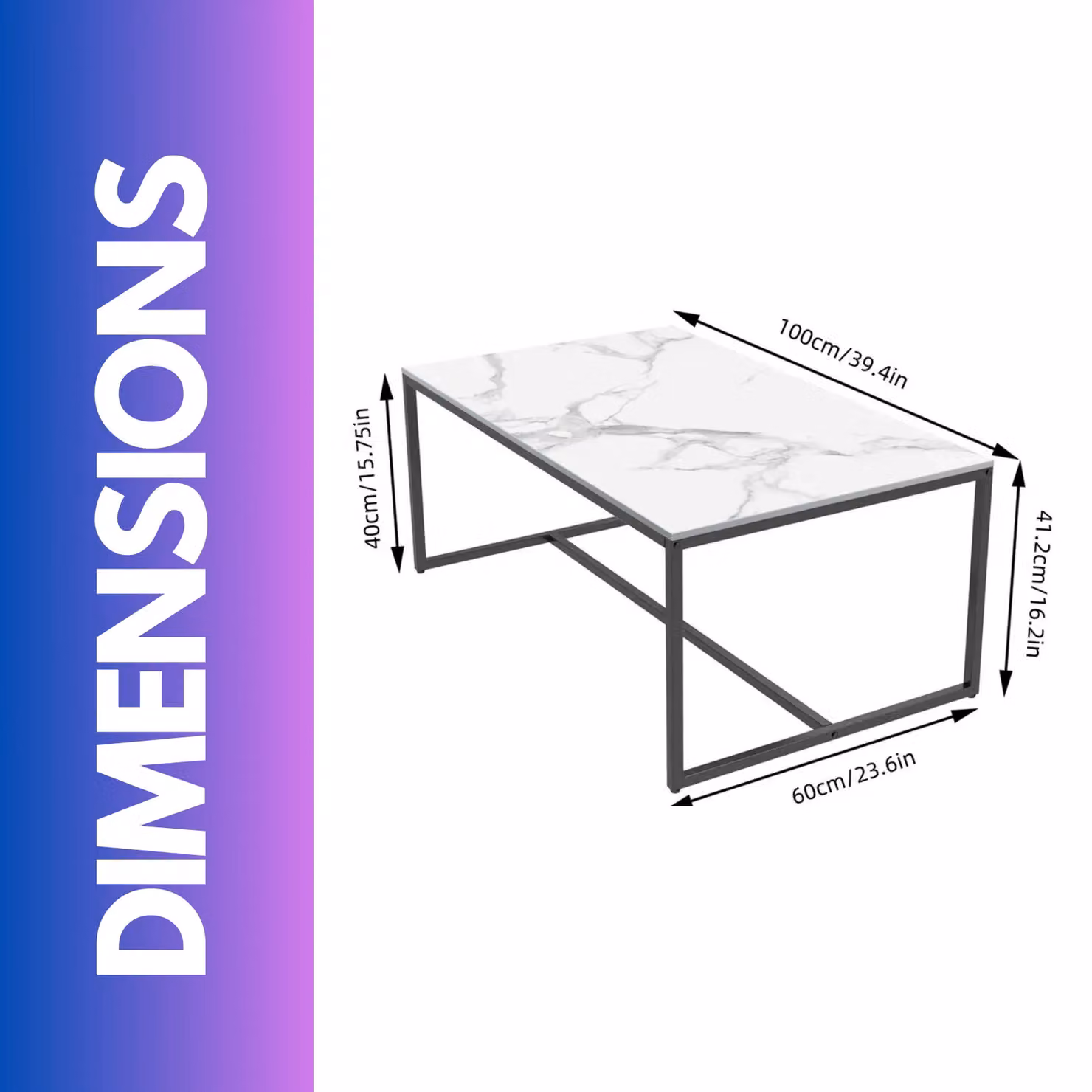 Pirlo Plush Rectangular Ceramic Coffee Table in White and Black, W/D/H: 150 x 100 x 43 cm – 3