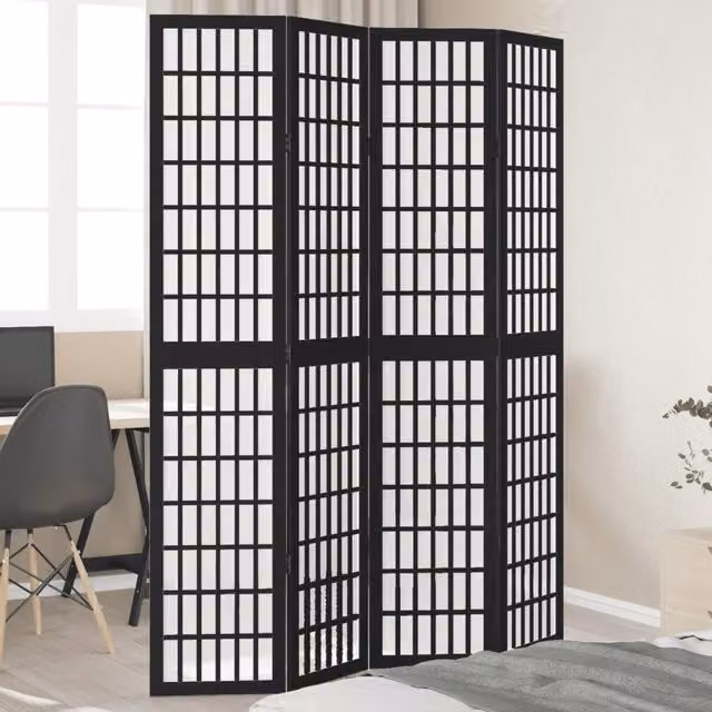 Berkfield Home 4 Panel Room Divider in Black Solid Paulownia Wood – 1