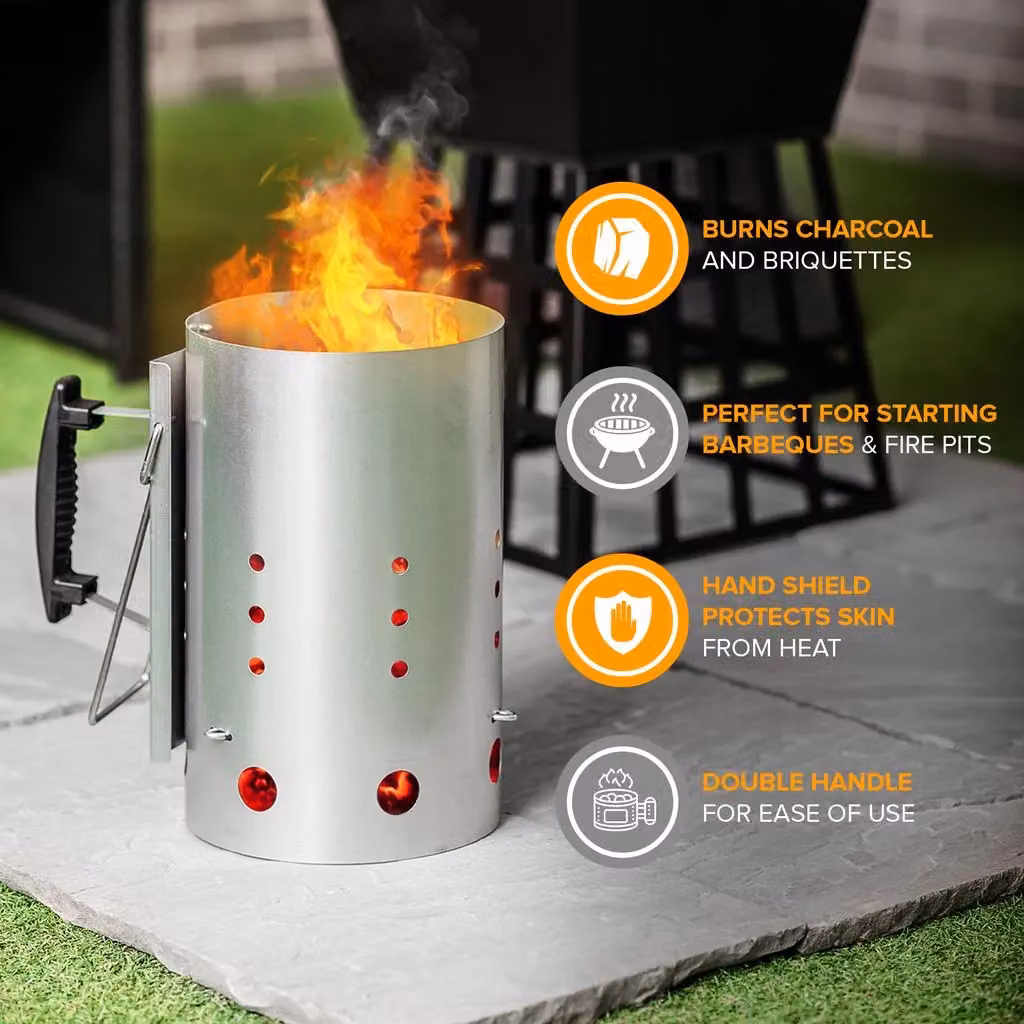 LIVIVO Silver Galvanised Steel Charcoal Chimney Starter with Handle for Quick BBQ Coal Lighting, H 31.0 cm x W 28.0 cm x D 17.0 cm – 4