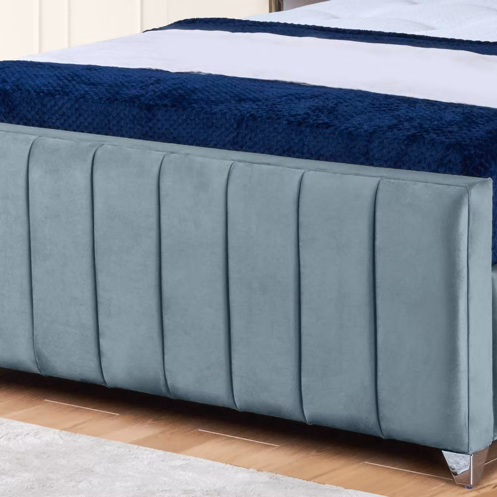 UK Bed Furniture Milano Upholstered Slatted Base Bed in Blue, Size: Single (90 x 200 cm) – 3