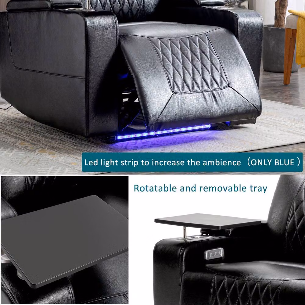 Matteo Electric Recliner Chair in Black Synthetic Leather with USB, Swivel Tray and Storage – 4