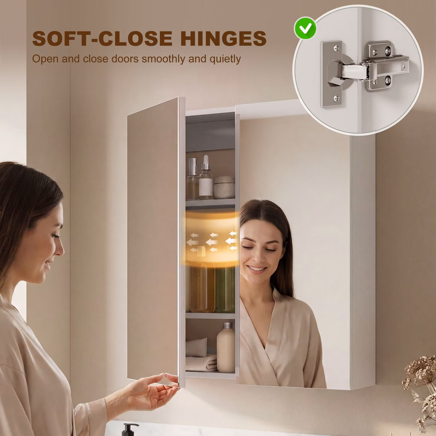 HOMCOM White Wall Mounted Bathroom Mirror Storage Cabinet with Hinged Soft Close Doors and Internal Shelves – 3