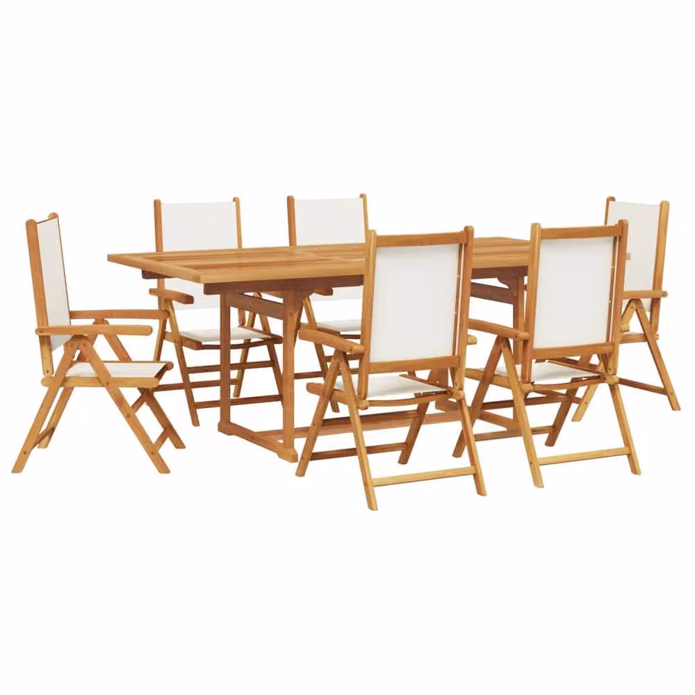 Berkfield Home 7 Piece Modern Garden Dining Set with Extendable Acacia Wood Table and White Fabric Chairs – 2
