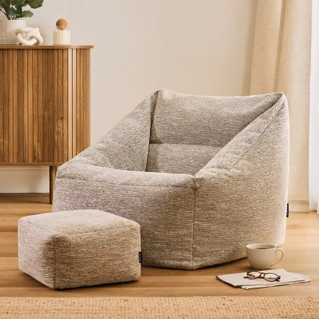 ICON Natalia Woven Armchair and Footstool Bean Bag in Beige