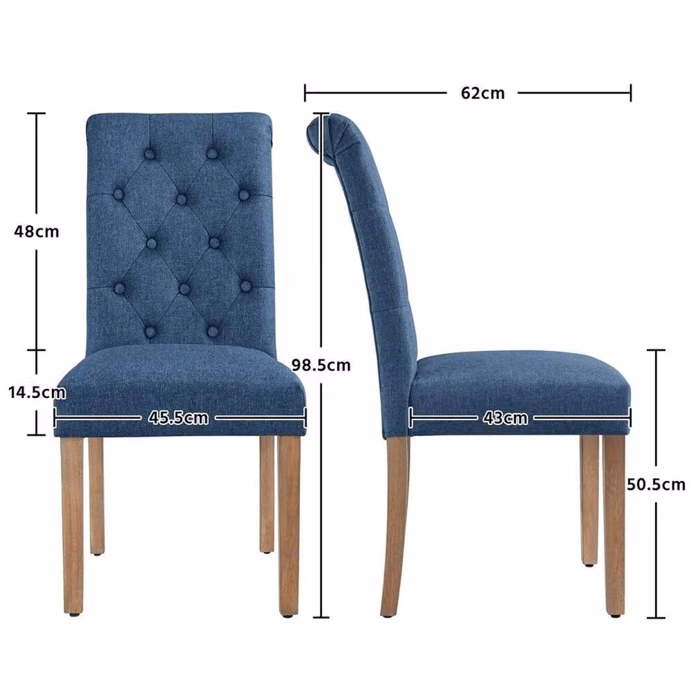 Kelvenix Set of 2 Modern Blue Fabric Dining Chairs with Rubberwood Frame – 2
