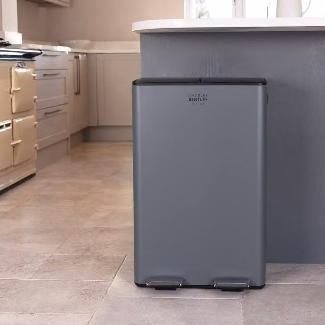 Charles Bentley Double Compartment Pedal Bin in Dark Grey with Removable Inner Buckets – 1