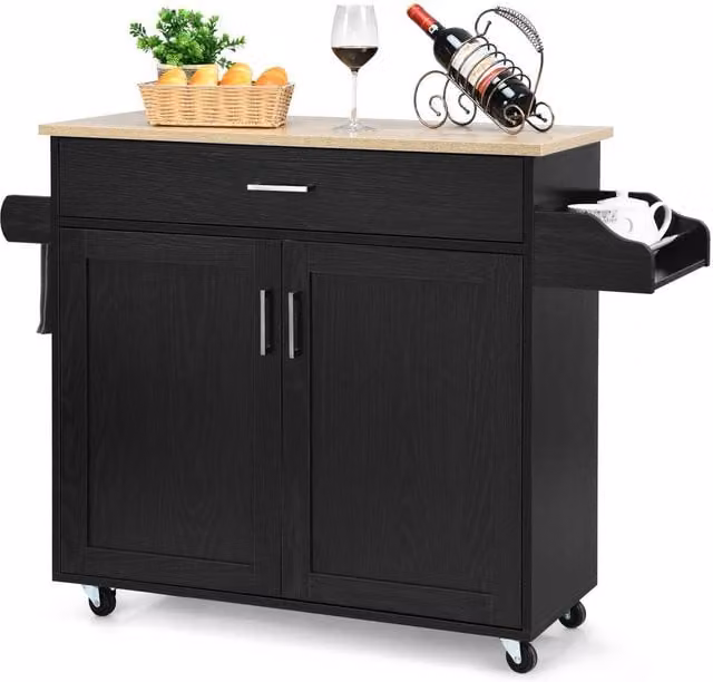Costway Kitchen Island Cart Rolling Storage Trolley in Black – 1
