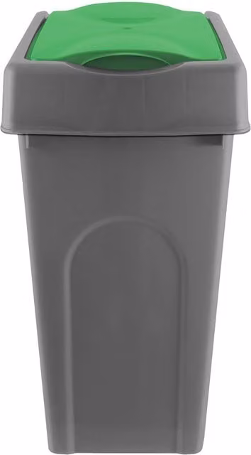 Simpa 50L Grey Square Plastic Recycling Bin with Green Flip Lid, W/D/H: 40 x 33 x 66 cm – 1