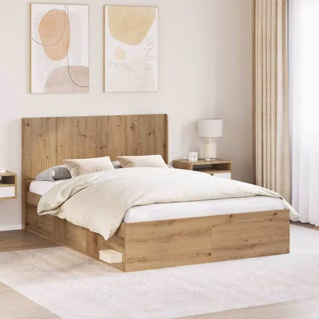 Berkfield Home Artisan Oak Bed Frame with Headboard and Side Storage Compartments, Brown, W/D/H: 120 x 200 cm – 1