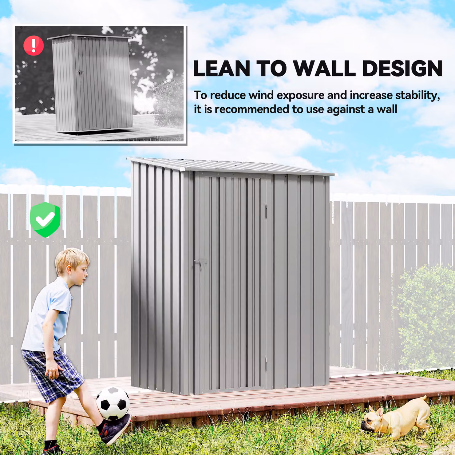 Outsunny Grey Metal Garden Storage Shed with Sloped Roof, W/D/H: 152.4 x 91.44 x 182.88 cm – 4