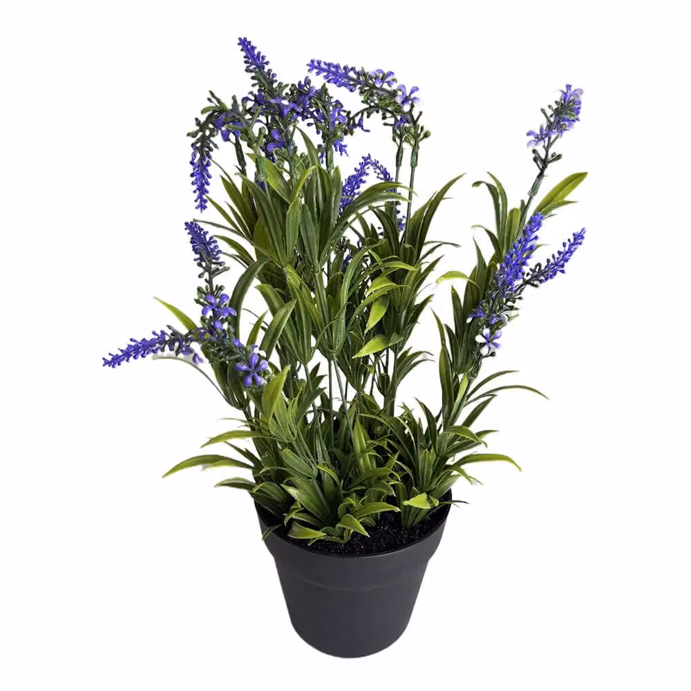 Voltico Artificial Potted Lavender Plant in a Black Pot, Green and Purple, Height: 38 cm – 2