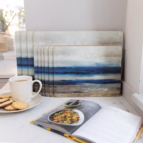 Creative Tops Set of 4 Blue and Grey Graphic Wooden Placemats with Cork Backing, W: 30 cm, D: 22.8 cm – 5