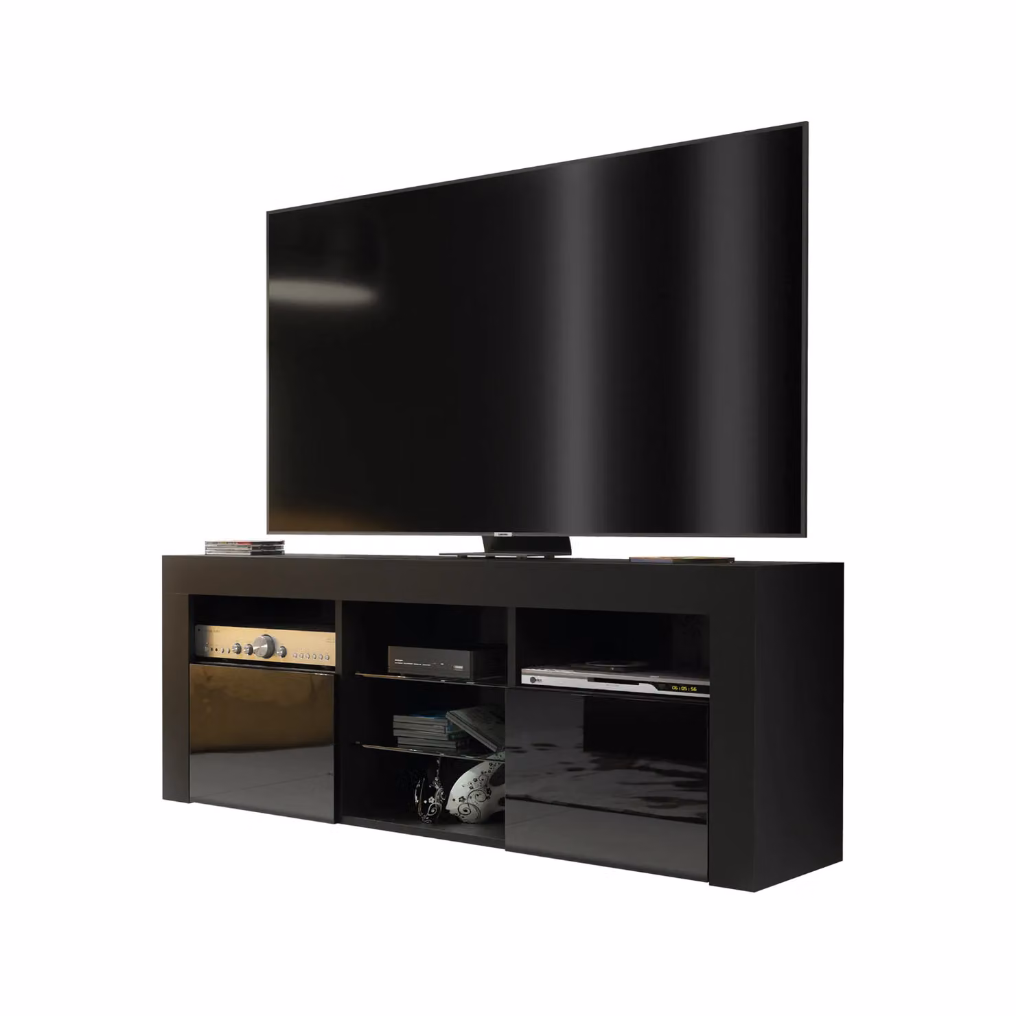 Creative Furniture Modern Black High Gloss TV Unit W: 145 cm, H: 53 cm, D: 35 cm – 3