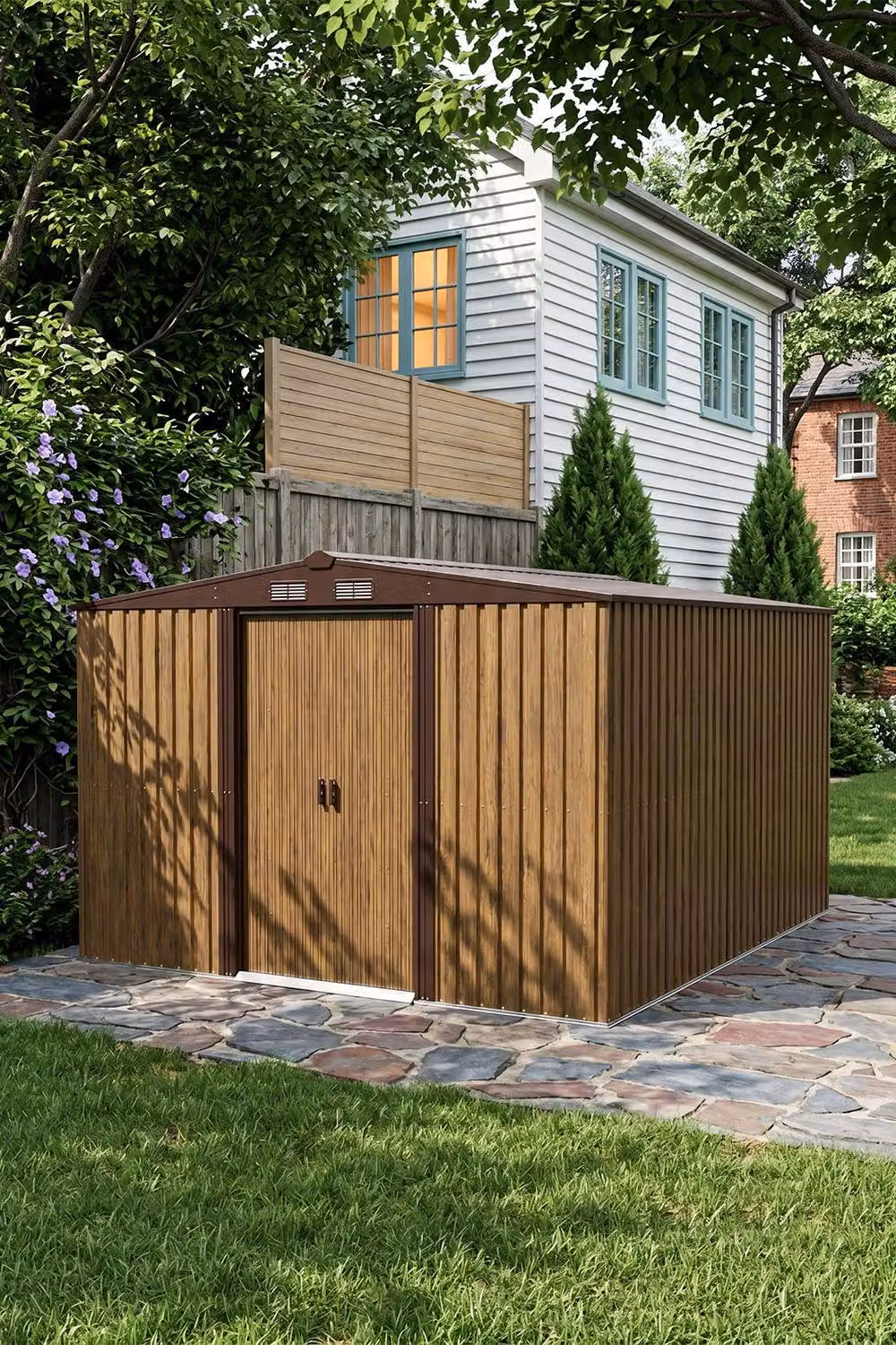 Living and Home Large Metal Garden Tool Storage Shed in Brown, W: 365.76 cm, D: 304.8 cm, H: 213.36 cm – 2