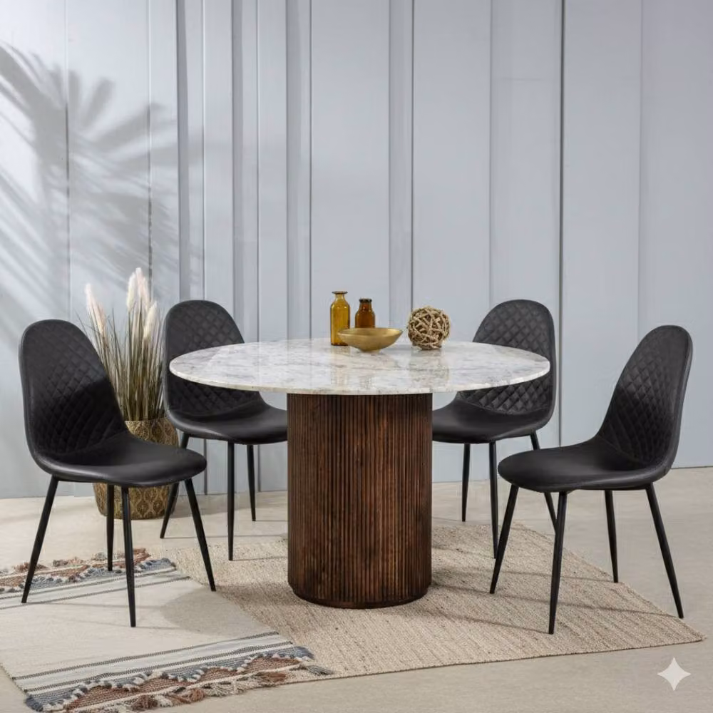 IH Design Corona Set of 4 Grey Synthetic Leather Dining Chairs with Black Metal Legs – 3