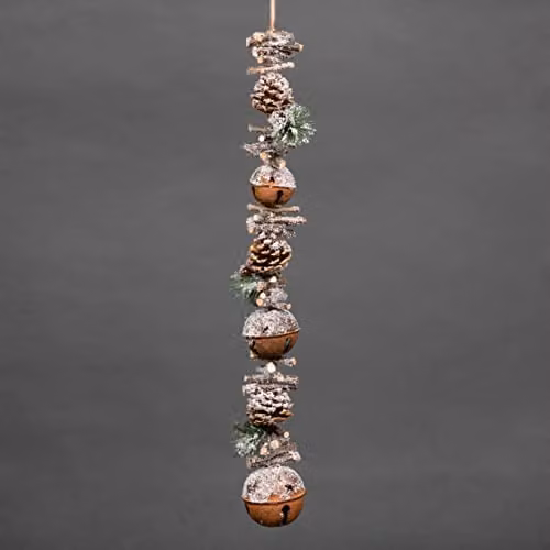 Shatchi 90cm Christmas Garland with Red Jingle Bells, Berries and Pinecones in Brown – 1