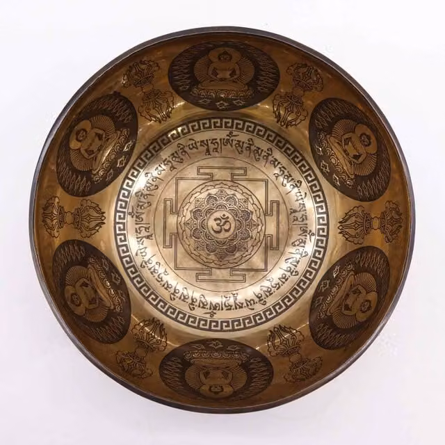 KDMK Gold Tibetan Healing Engraved Om Buddha Bowl, Diameter: 21 cm