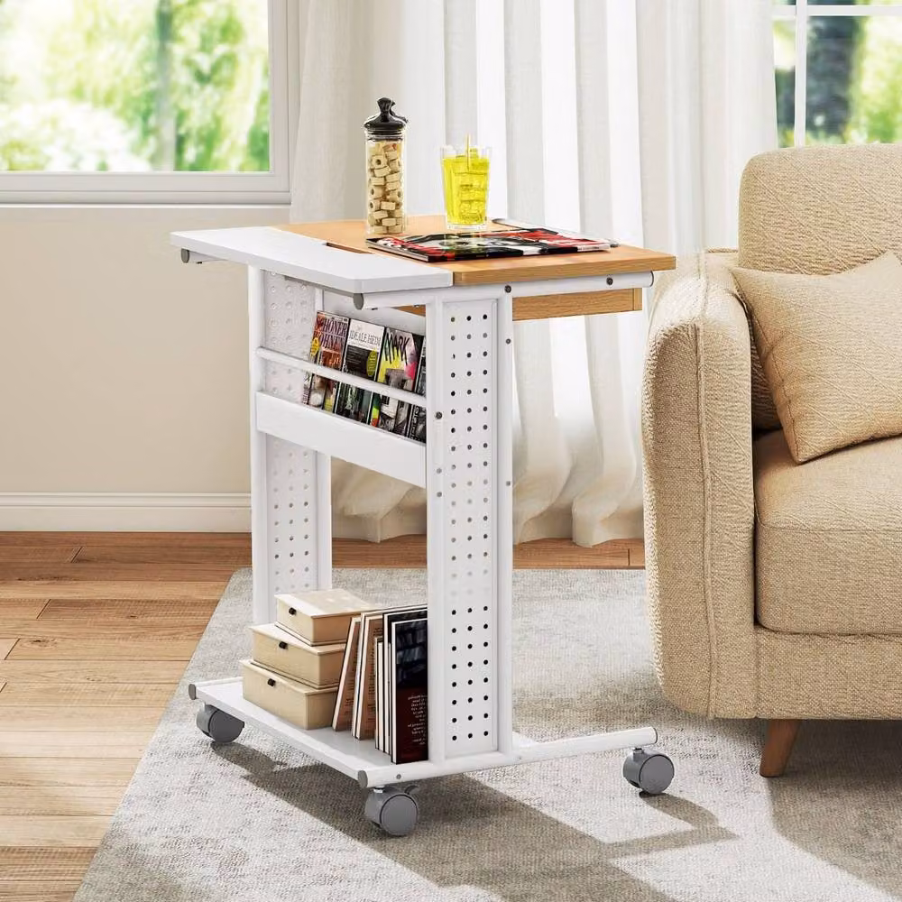 Costway Rolling Portable Wooden Laptop Desk with Tilting Tabletop and Castors in White or Multicolour – 3