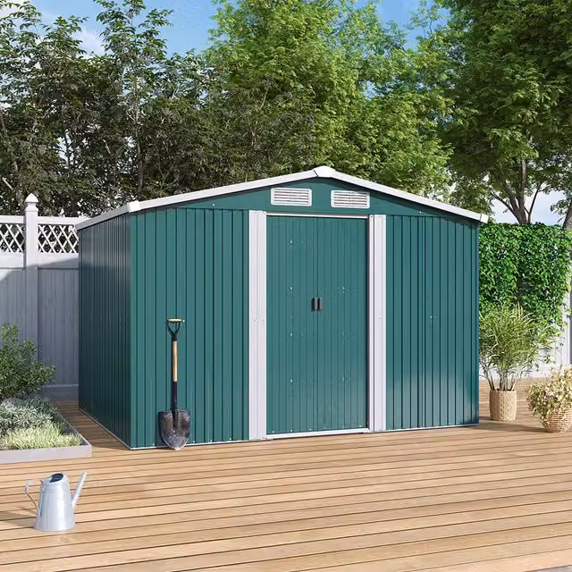 Lifeideas Metal Gable Garden Shed with Sliding Doors and Side Vent in Green