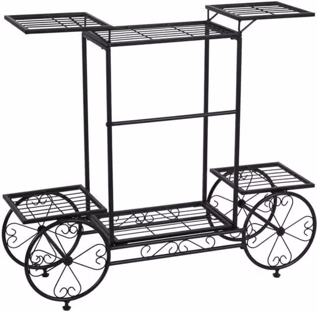 NESTLUNE Rustic 6-Tier Metal Garden Cart Stand in Matt Black, W/D/H: 100 x 15 x 15 cm