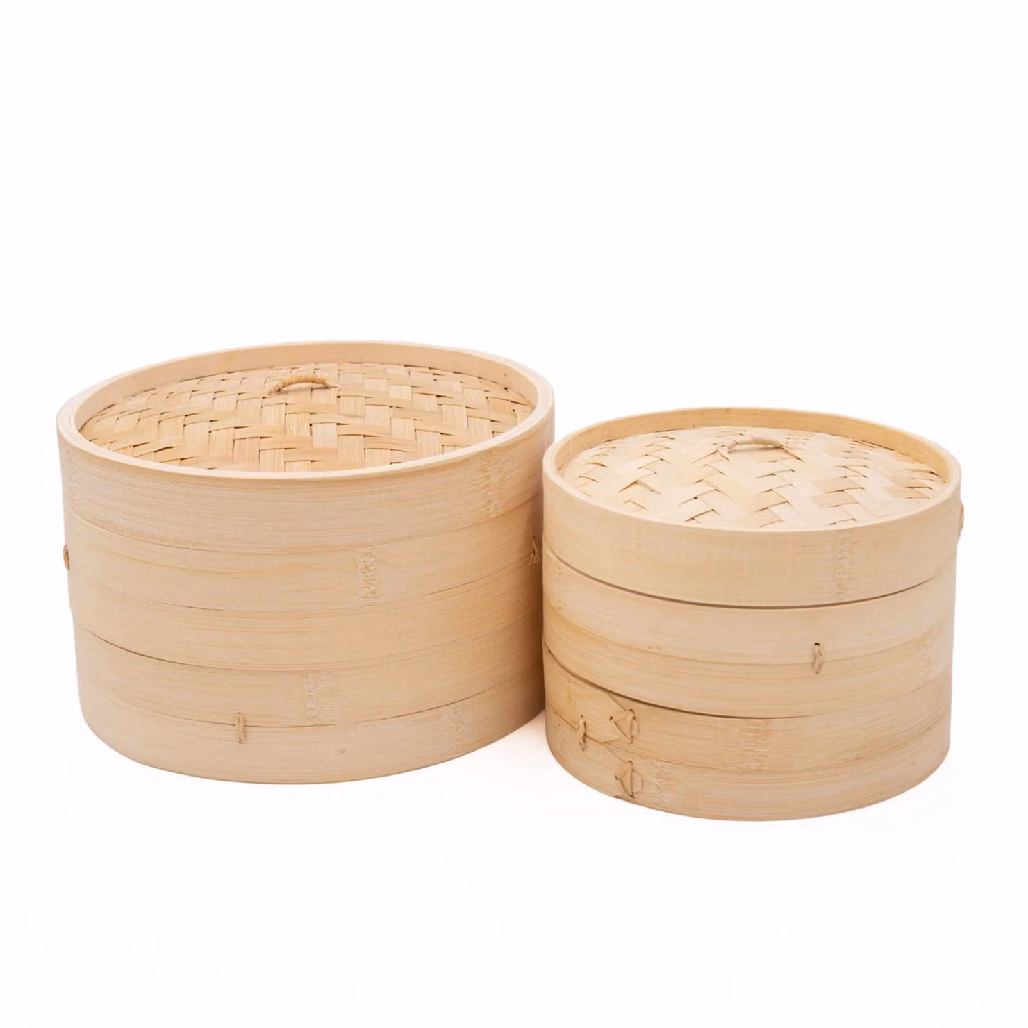KitchenCraft 2-Piece Bamboo Steamer Set in Natural Beige with Medium and Large Two-Tier Steamers – 2