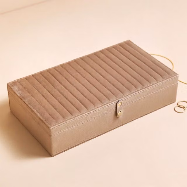 Lisa Angel Large Quilted Velvet Jewellery Box in Taupe
