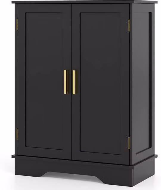 Costway Modern Black Bathroom and Kitchen Floor Storage Cabinet with Hinged Doors and Adjustable Shelves – 1