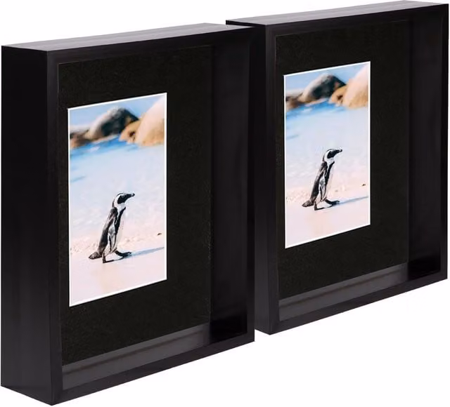 Nicola Spring Pack of 2 Black Rectangular 3D Deep Box Photo Frames with 4x6 inch Mount, W: 25.4 cm, H: 25.4 cm, D: 25.4 cm