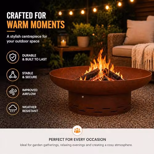 Nicoman Pre-rusted Steel Fire Bowl in Rust and Bronze, 70 cm Diameter – 5